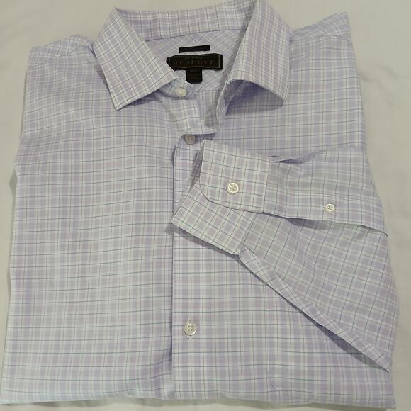 Jos.A.Bank RESERVE no wrinkles 18/37 !00% cotton men's button-up lavender plaid - Picture 1 of 11